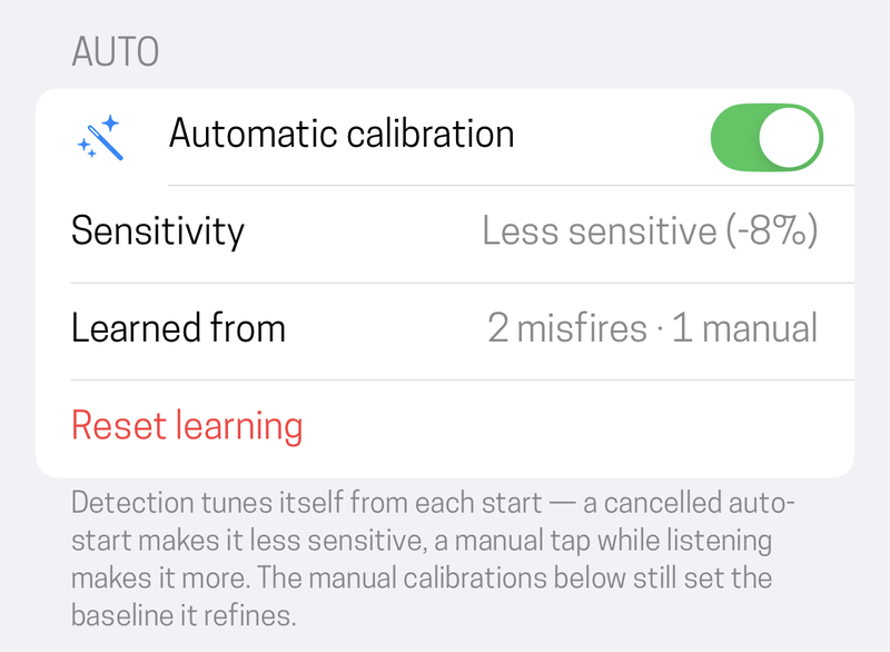 What the learned adjustment looks like in settings, with the events it learned from